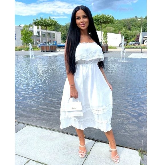 White Strapless Frill Detail Midi Dress - Picture 8 of 11